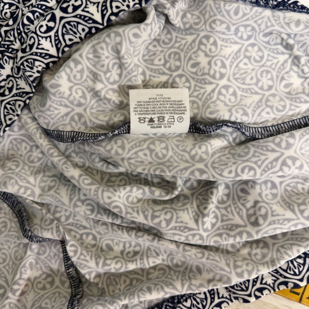Tory Burch Top Womens M Slinky Knit Navy Damask Medallion Rayon Zip Back Blouse - Picture 9 of 11